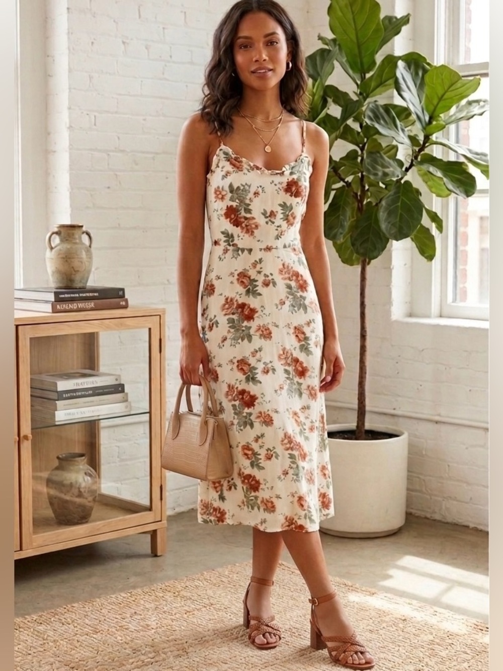 Reformation Cassandra Midi Dress in Veranda Floral Ivory Coastal Women’s Size 4